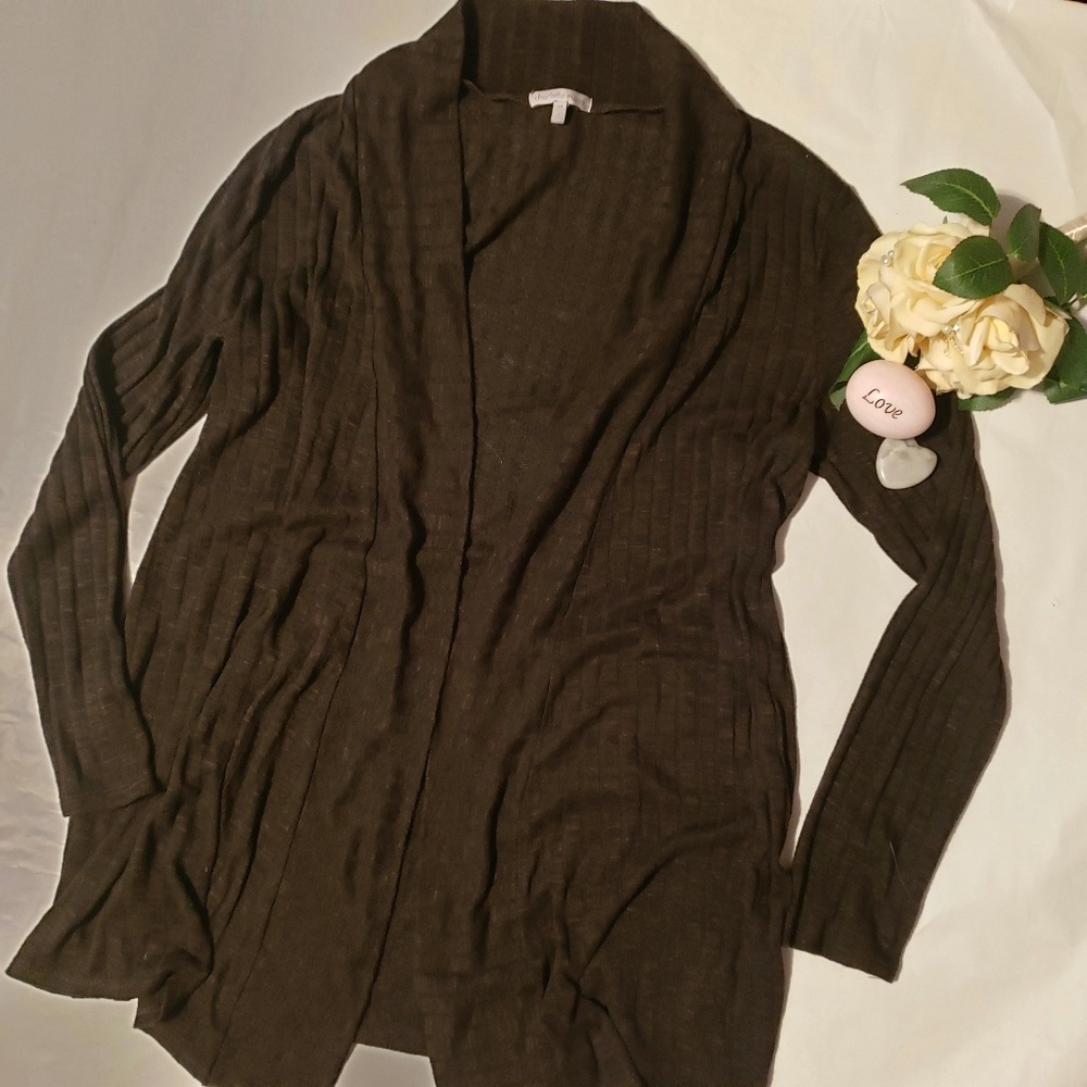 Charlotte Russe Dark Green Ribbed Cardigan - M
